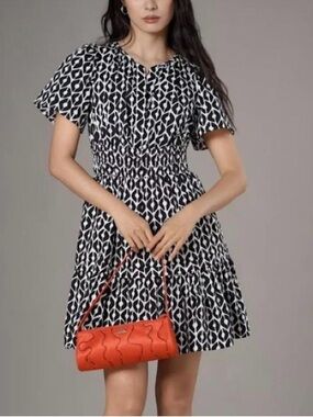 Anthropologie Somerset Black & White Smocked Waist Tiered Mini Dress Medium